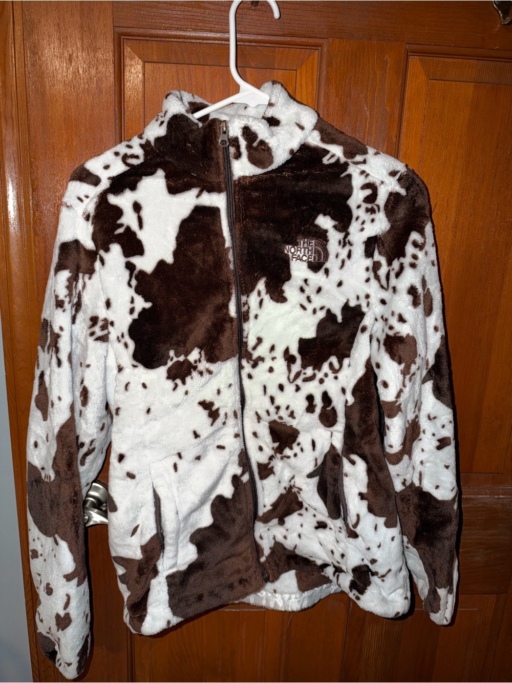 The North Face Brown & White Cow-Print Faux Fur Zip Jacket